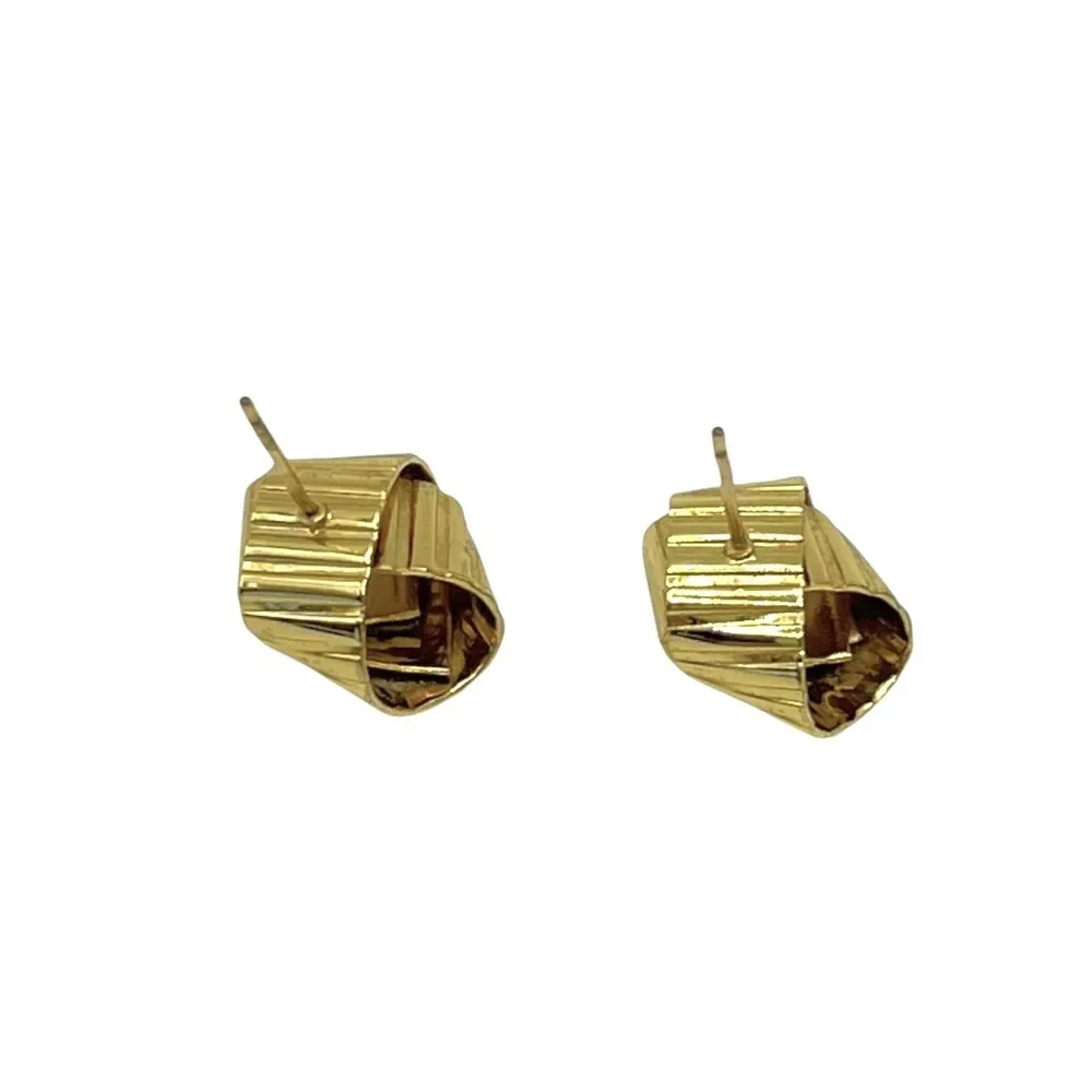 Gold Tone Statement Stud Earrings Modern Ribbed Swirl Post Geometric Wrap Posts